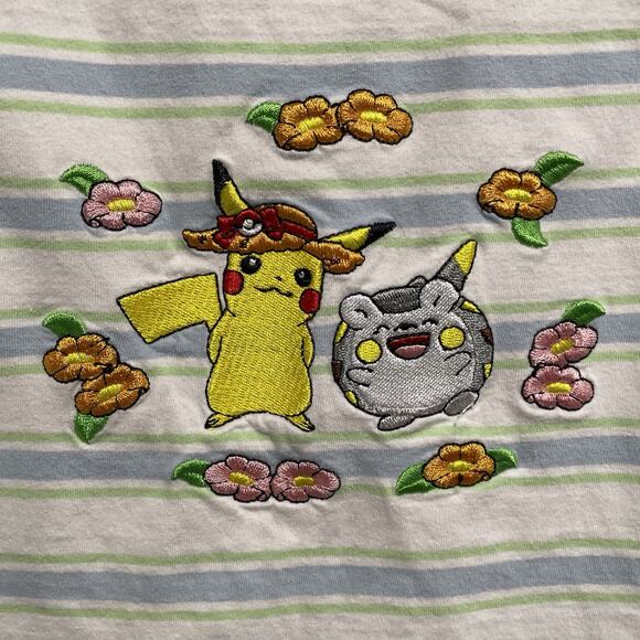 Pokemon Womens Emboidered Tank Top Size Small Pikachu Togedemaru Stripes Floral - Picture 4 of 4